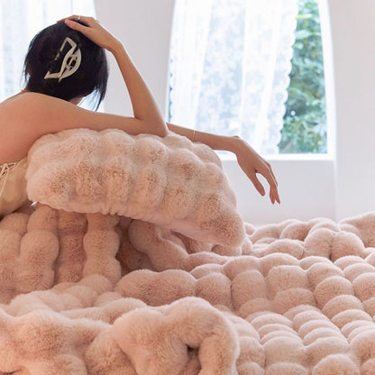 🐇 Doppelseitige Kuscheldecke aus Kunstkaninchenwolle 🛏️ | Extra weich & flauschig 🌟