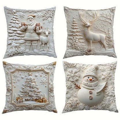 🎄 Neue 4-teilige Weihnachts-Kissenbezüge Set – Santa, Schneemann, Tannenbaum & Rentier Motive für Ihre Wohnzimmer-Dekoration