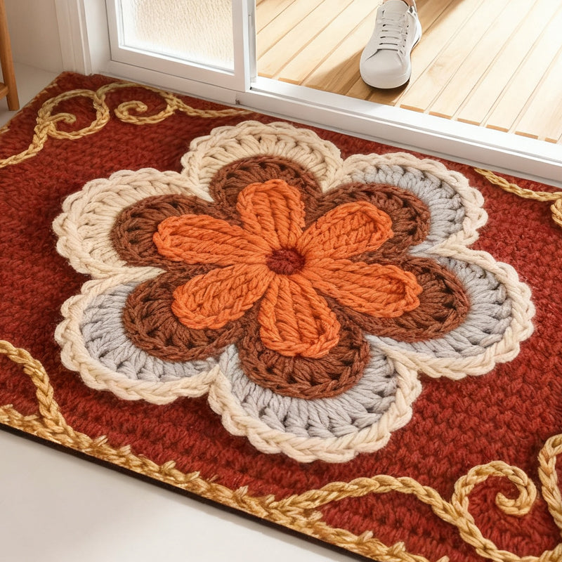 🌲Weihnachtsdeal: 3D-Floral-Garn Bodenmatte - Saugstark & Rutschfest
