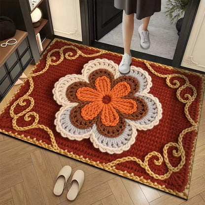 🌲Weihnachtsdeal: 3D-Floral-Garn Bodenmatte - Saugstark & Rutschfest