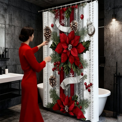🎄Weihnachten 50% Rabatt 🎉Weihnachtsroter Druck Feiertags-Duschvorhang