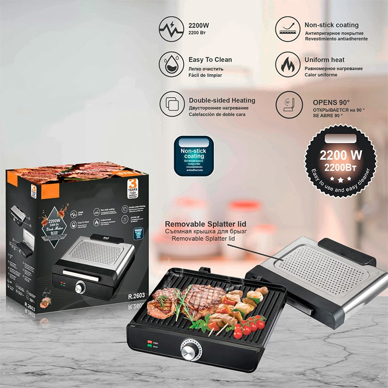 🔥2200W Rauchfreier Indoors Grill mit Antihaft-Grillplatte