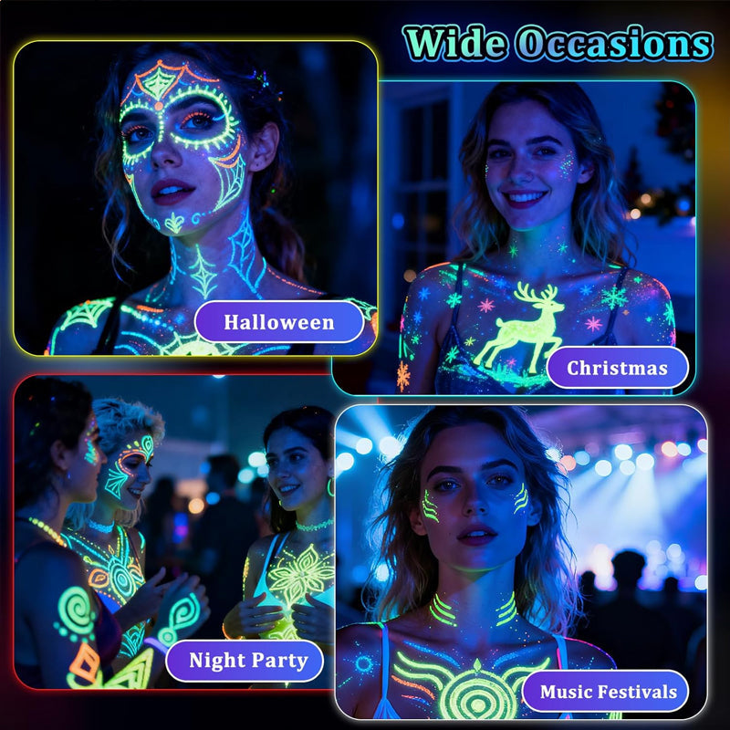 🌈 UV-Leucht-Gesichts & Körpermalstifte – 12 Farben Neon-Leuchteffekt für Partys & Feiern
