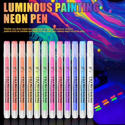 🌈 UV-Leucht-Gesichts & Körpermalstifte – 12 Farben Neon-Leuchteffekt für Partys & Feiern