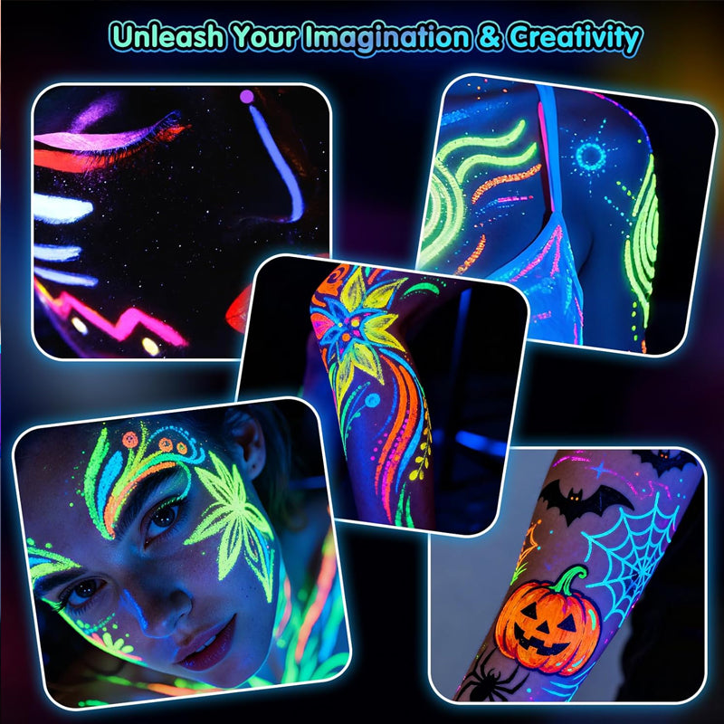🌈 UV-Leucht-Gesichts & Körpermalstifte – 12 Farben Neon-Leuchteffekt für Partys & Feiern