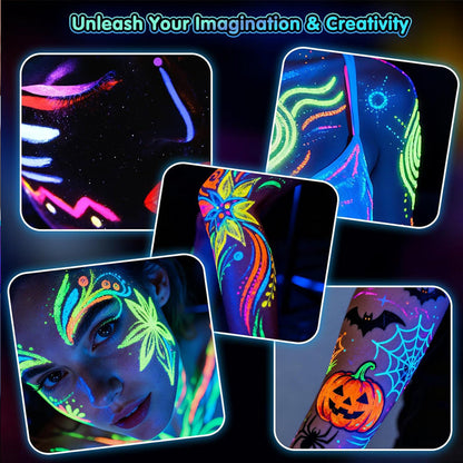 🌈 UV-Leucht-Gesichts & Körpermalstifte – 12 Farben Neon-Leuchteffekt für Partys & Feiern