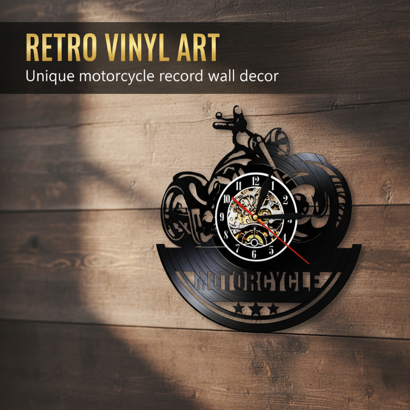 Retro-Motorrad-Vinyl-Schallplatten-Wanduhr