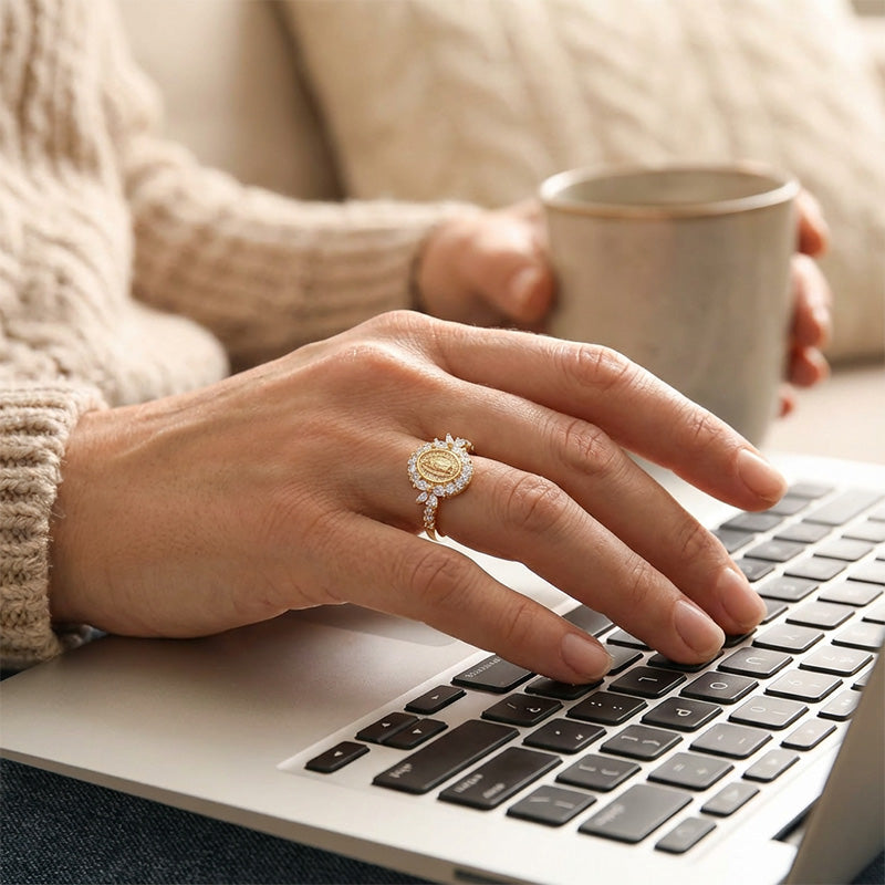 💎 Eleganter Jungfrau-Maria-Ring – Symbol der Anmut & des Glaubens!