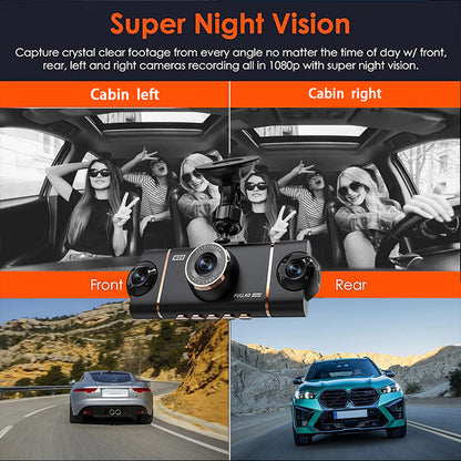 🔥2026: Starten Sie mit dem perfekten Überblick! 🚘📹 4-Kanal HD-Dashcam mit Rundum-Aufnahme (Front, Innenraum, Heck)