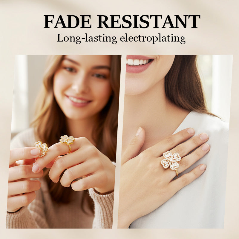 Glücksring mit drehendem vierblättrigem Kleeblatt