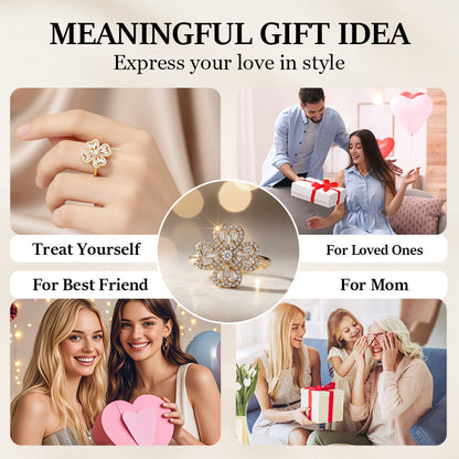 Glücksring mit drehendem vierblättrigem Kleeblatt