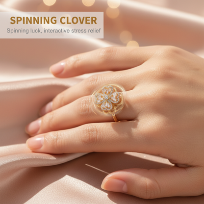 Glücksring mit drehendem vierblättrigem Kleeblatt
