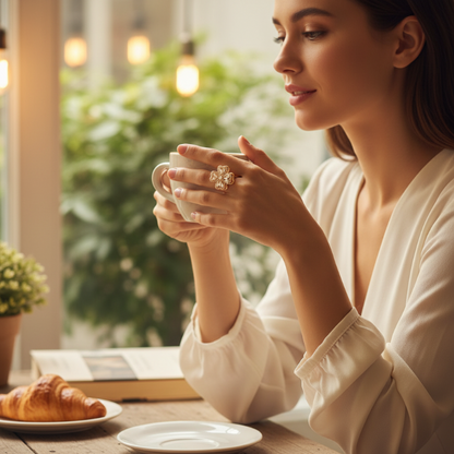 Glücksring mit drehendem vierblättrigem Kleeblatt