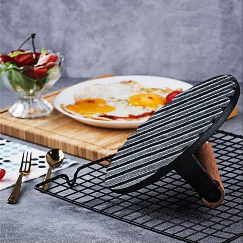 🍳50 % RABATT🥩Gusseisen Steak- & Burgerpresse mit Holzgriff – Gleichmäßiges Garen & BBQ-Perfektion! 🍔🔥