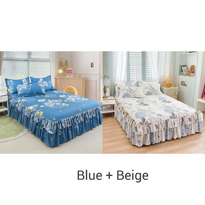 📢📢50 % Rabatt!! ⏰ 🌙3-teiliger Rüschenbettrock – Eleganter Fall & einfaches Wechseln | Romantisches Schlafengehen 🛏️🌹
