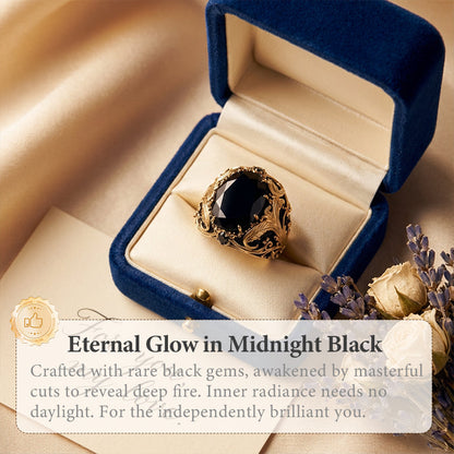 Vintage-gravierter schwarzer Ring mit simuliertem Edelstein