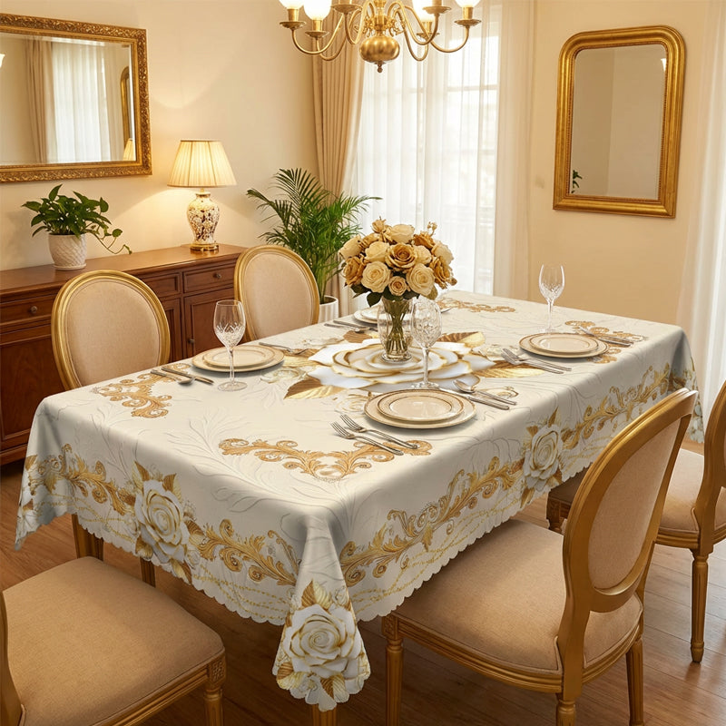Wasserdichte goldene Rosen-Tischdecke