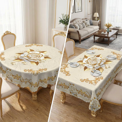 Wasserdichte goldene Rosen-Tischdecke