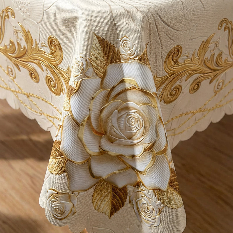 Wasserdichte goldene Rosen-Tischdecke