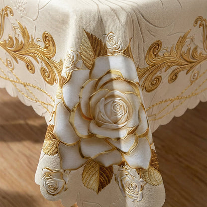 Wasserdichte goldene Rosen-Tischdecke