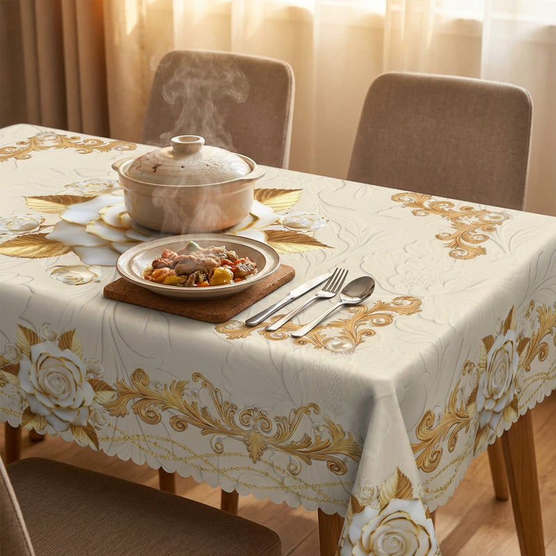 Wasserdichte goldene Rosen-Tischdecke