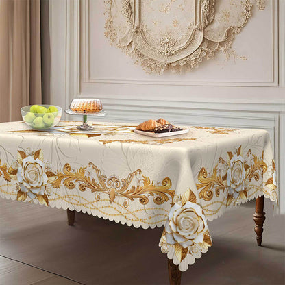 Wasserdichte goldene Rosen-Tischdecke