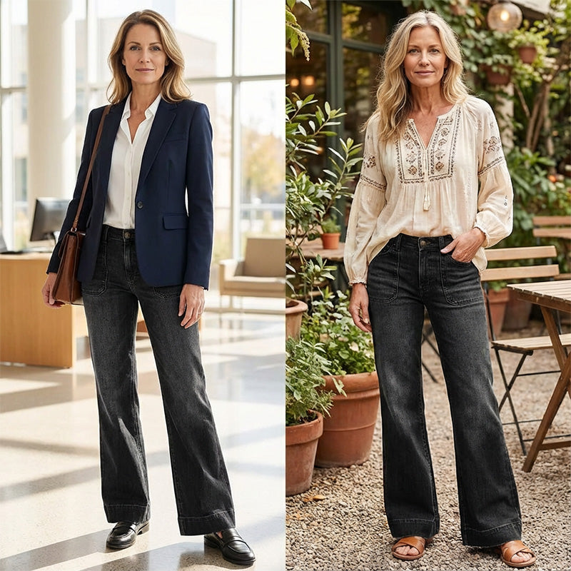 👖 50% RABATT! 🔥 Damen Retro Flare Jeans – Vintage Wash, High Waist & perfekter Stretch – figurformend & mega im Trend ✨
