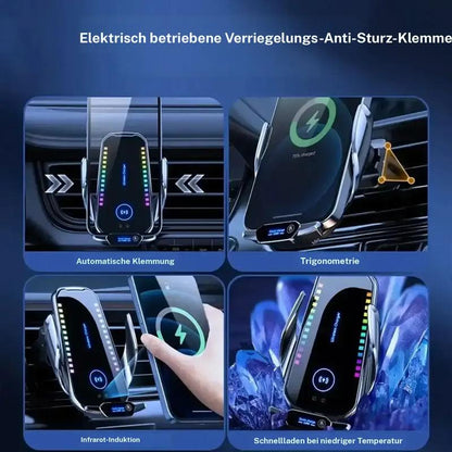Kabelloses Autoladegerät mit Lüftungsschlitzhalterung für Handys, Halterung für Armaturenbrett mit Ambientebeleuchtung, kompatibel mit iPhones und Android-Handys, Autozubehör.