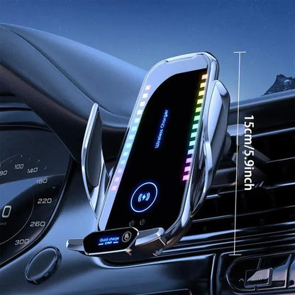 Kabelloses Autoladegerät mit Lüftungsschlitzhalterung für Handys, Halterung für Armaturenbrett mit Ambientebeleuchtung, kompatibel mit iPhones und Android-Handys, Autozubehör.
