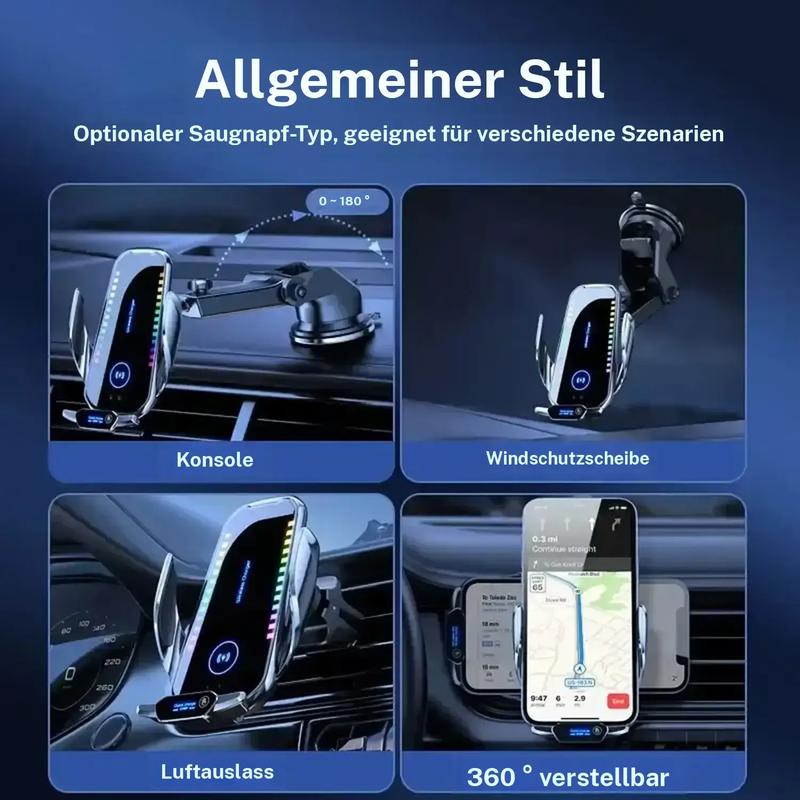 Kabelloses Autoladegerät mit Lüftungsschlitzhalterung für Handys, Halterung für Armaturenbrett mit Ambientebeleuchtung, kompatibel mit iPhones und Android-Handys, Autozubehör.