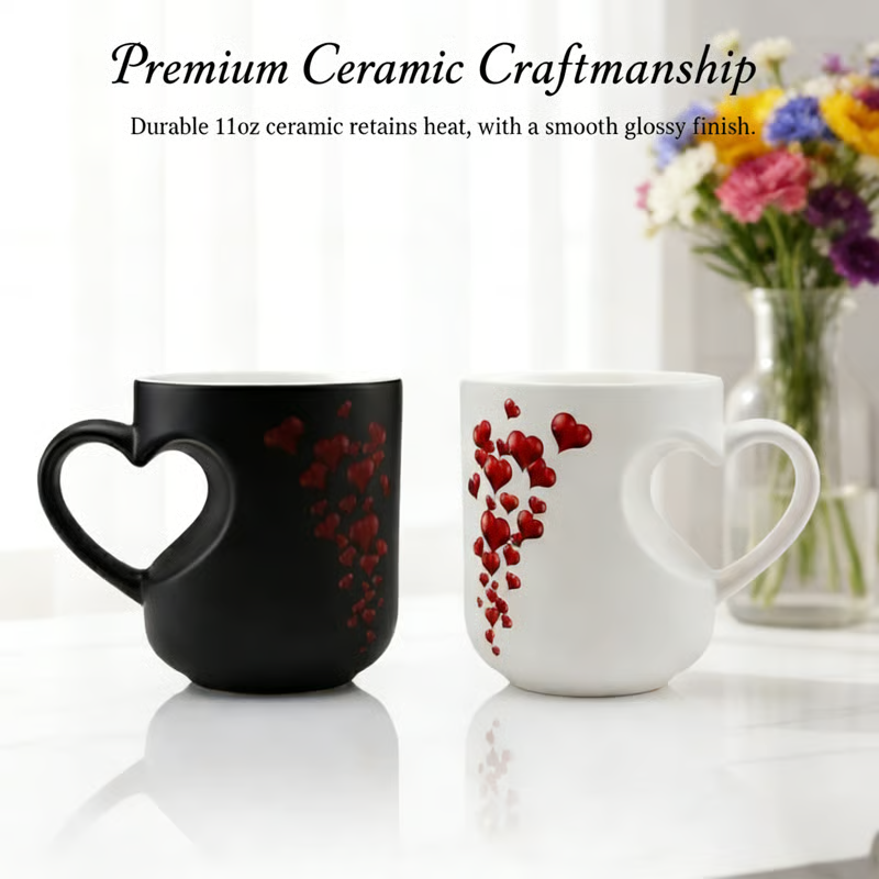 ☕ ❤️ Keramikbecher mit farbwechselndem, herzförmigem Henkel – Wärmesensitive Farbe, stilvoll & einzigartig – Perfekt für Kaffee, Tee oder als liebevolles Geschenk – wechselt die Farbe bei Hitze und verbreitet Freude ✨🎁