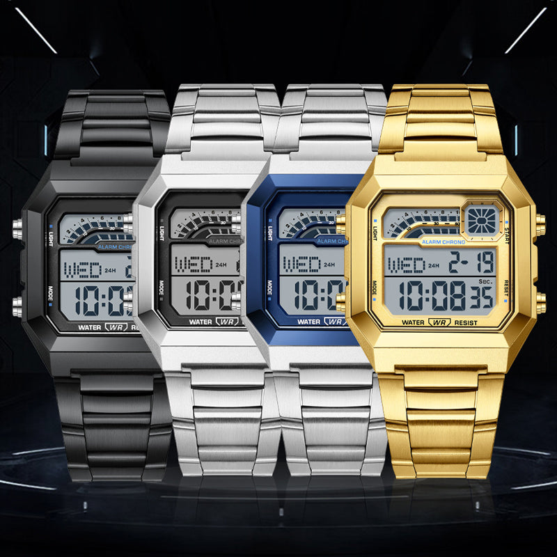 Unisex-Quadrat-Armbanduhr mit Leuchtdisplay