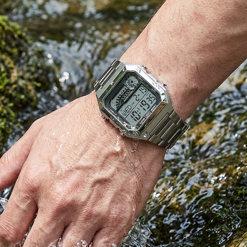 Unisex-Quadrat-Armbanduhr mit Leuchtdisplay