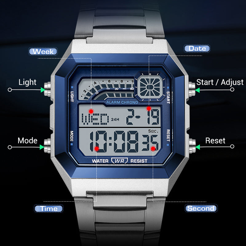 Unisex-Quadrat-Armbanduhr mit Leuchtdisplay