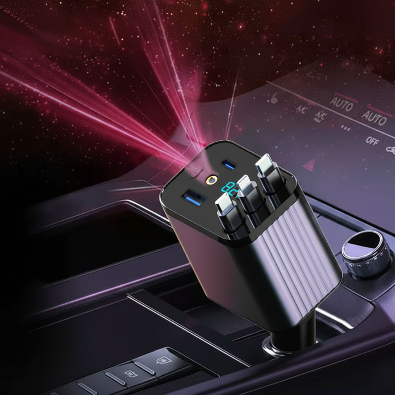 🔋 50% RABATT! 🚗 7-in-1 Einziehbares Schnell-Autoladegerät mit Spannungsanzeige – USB-C, Schnellladung & Perfekt für Den Täglichen Gebrauch 📱