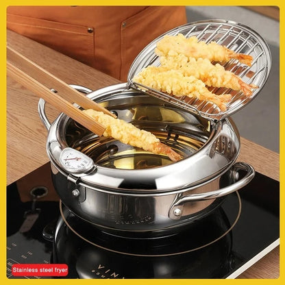 🔥 Nur für kurze Zeit 50 % Rabatt! 🍤 304 Edelstahl Tempura-Topf – Kompakter Frittiertopf mit Temperaturkontrolle und Filtersieb