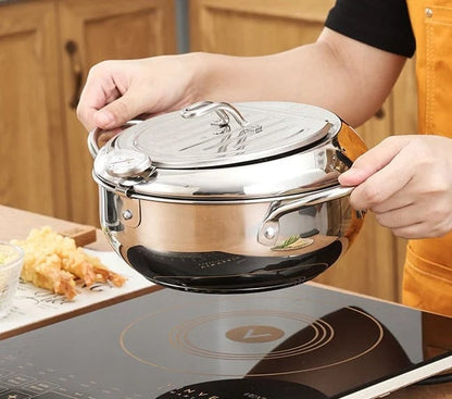 🔥 Nur für kurze Zeit 50 % Rabatt! 🍤 304 Edelstahl Tempura-Topf – Kompakter Frittiertopf mit Temperaturkontrolle und Filtersieb