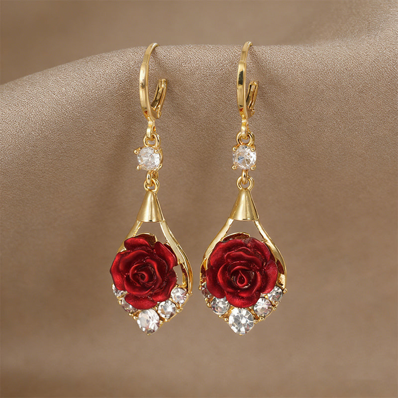 🌹Elegante Ohrringe mit roten Rosen