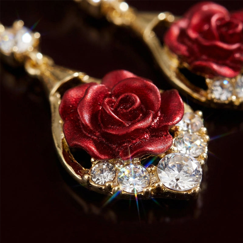 🌹Elegante Ohrringe mit roten Rosen