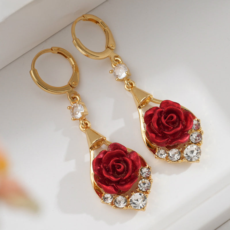 🌹Elegante Ohrringe mit roten Rosen