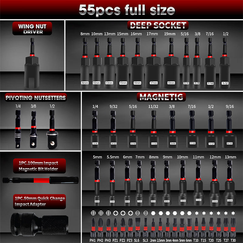 55-teiliges magnetisches Schraubendreher-Set für Schlagschrauber