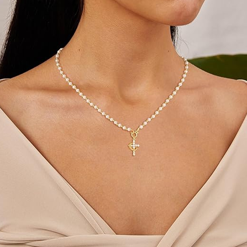 Zirkonia-Krone Kreuz Anhänger Halskette