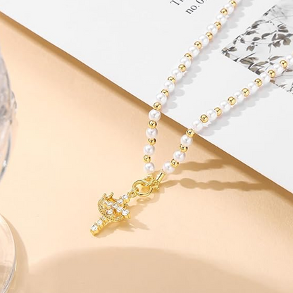 Zirkonia-Krone Kreuz Anhänger Halskette