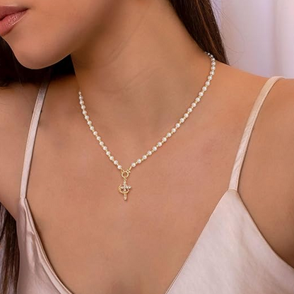 Zirkonia-Krone Kreuz Anhänger Halskette