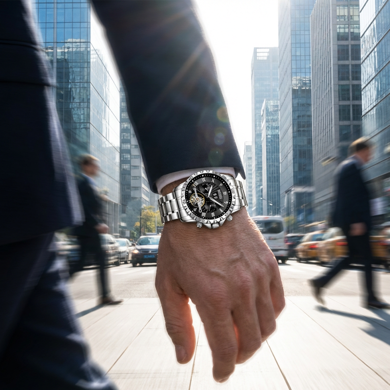 Herren-Skelett-Automatik-Mechanikuhr