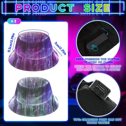 💎 Leuchtender Bucket Hat aus Glasfaser – Auffälliges Design, Ideal für Partys & Outdoor-Aktivitäten 🌟🎉
