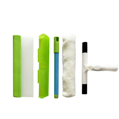 💎 Kratzerfreies 5-teiliges Rakelset – Streifenfreie Glasreinigung mit Teleskopgriff, Mikrofaser & Silikonklinge 🪟🧽