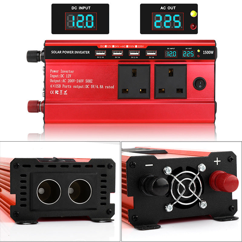 1500W Spannungswandler fürs Auto mit 4 USB-Anschlüssen