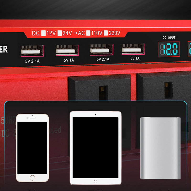 1500W Spannungswandler fürs Auto mit 4 USB-Anschlüssen