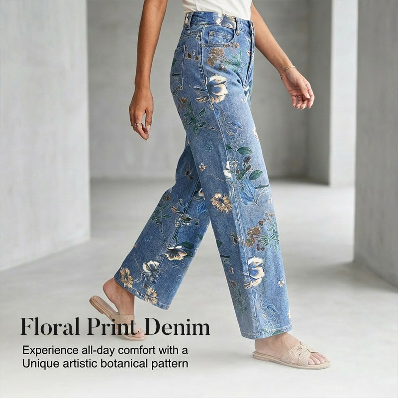 👖Damenjeans mit Blumenmuster und geradem Bein【BEI 2 ARTIKELN VERSANDKOSTENFREI】✨